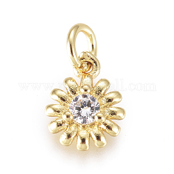 Messing Mikro ebnen Zirkonia Charme, mit Ringe springen, Blume, Transparent, golden, 10x7.5x2.8 mm, Ringe springen: 2.5 mm