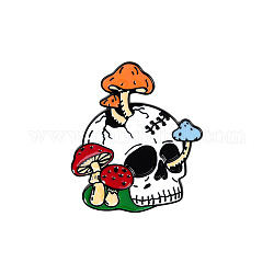 Broches émaillées en alliage, crâne avec champignon, colorées, 33x30.5mm
