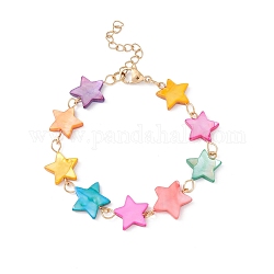 Bracelet chaîne à maillons étoile en coquillage naturel, 304 bijoux en acier inoxydable pour femme, or, colorées, 6-3/4 pouce (17.1 cm)