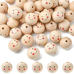 Perles en bois imprimées, Perles avec un grand trou   , rond avec motif visage souriant, non teint, cramoisi, 33.5x33mm, Trou: 7mm