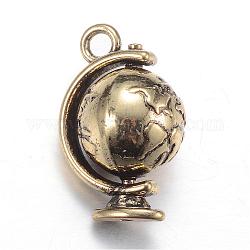 Rotatable Tibetan Style Alloy Pendants, Cadmium Free & Lead Free, 3D Globe, Antique Bronze, 23x15x12mm, Hole: 2.5mm