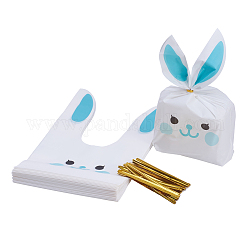 Пластиковые конфеты мешки, сумки для кроликов, подарочные пакеты, двухсторонняя печать, с проволочными завязками, темные голубые, мешок: 22.5x14 см, завязки: 8x0.4 см