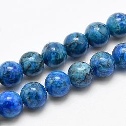 Marbre naturel brins de perles, ronde, teints et chauffée, bleu royal, 8mm, Trou: 1mm, Environ 46 pcs/chapelet, 15 pouce (38 cm)