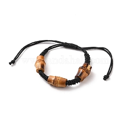 Bracelets de perles tressées en cordon de coton ciré ajustable, avec des perles de bodhi naturelles, colonne, chameau, diamètre intérieur: 2-3/8~4-1/4 pouce (6~10.9 cm)
