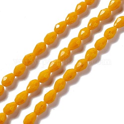 Sfaccettate perle di vetro fili, lacrima, arancione, 12x8~9mm, Foro: 1.2 mm, circa 57pcs/filo, 23.74'' (60.3 cm)