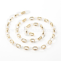 Cadenas de cable de plástico ccb hechas a mano, con anillos de enlace de acrílico transparente, Claro, dorado, 28x17x5mm, 19x12x4.5mm, 39.37 pulgada (1 m) / hebra