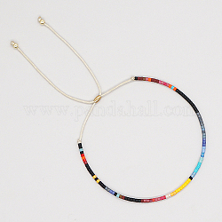Bracelet en perles de verre tressées, bracelet réglable, colorées, pas de taille