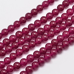 Натуральные и крашеные нити шарик Malaysia нефрита, круглые, средне фиолетовый красный, 6 мм, отверстие : 0.8 мм, около 64 шт / нитка, 15 дюйм