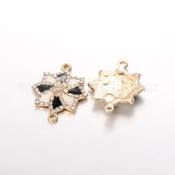 Light Gold Plated Flower Alloy Enamel Links connectors, with Crystal Rhinestones, White, 34x26x5mm, Hole: 2.5mm