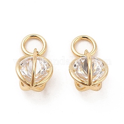 Rack Plating Brass Clear Cubic Zirconia Pendants, Long-Lasting Plated, Cadmium Free & Lead Free, with Jump Ring, Diamond, Real 14K Gold Plated, 10x7mm, Hole: 3.5mm
