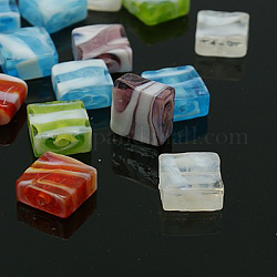 Handmade Lampwork Beads, Square, Mixed Color, 12mm wide, 12mm long, hole: 2mm