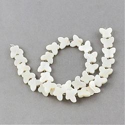 Chapelets de perles en coquillage naturel, papillon, blanc crème, 11.5x14~15x3mm, Trou: 0.8~0.9mm, Environ 30 pcs/chapelet, 11.4 pouce