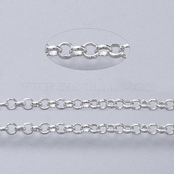 Brass Rolo Chains, Belcher Chains, Soldered, with Spool, Cadmium Free & Lead Free, Silver Color Plated, 2.4x0.8mm, about 16.4 Feet(5m)/roll