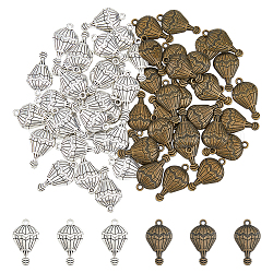 Pendentifs en alliage dicosmétique 2 couleur 60 pièces, breloque montgolfière, argent antique, 29x16.5x3mm, Trou: 2mm