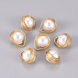 Pendentifs en perles de verre imitation, avec les accessoires en laiton plaqués or, larme, blanc, 15x19x11.5mm, Trou: 3x4mm