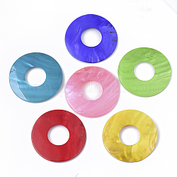 Спрей окрашены подвески пресноводных оболочки, пончик, разноцветные, 60x3 мм, отверстие : 23.5 мм