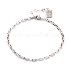 Brass Box Chain Bracelets, with Lobster Claw Clasps, Long-Lasting Plated, Word Good Luck, Antique Silver, 6-3/4 inch(17.2cm)