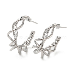 Brass Wire Twist Stud Earrings, Half Hoop Earrings, Real Platinum Plated, 28.5x7mm