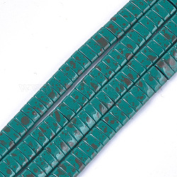 Немагнитные синтетические гематитовые многожильные связи, окрашенные распылением, несущие бусины с двумя отверстиями, для изготовления эластичных браслетов, прямоугольные, зелено-синие, 2x5x2 мм, отверстие : 0.6 мм, около 172 шт / нитка, 16.1 дюйм