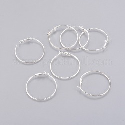 Brass Hoop Earrings, Nickel Free, Brass, Silver Color Plated, Color, 35~37x1.2mm