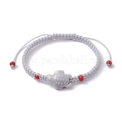 Bracelets de perles tressées tortue en porcelaine, bracelet réglable en nylon, gris clair, diamètre intérieur: 2~2-7/8 pouce (5~7.3 cm)