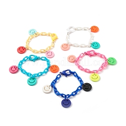 Bracelets à breloques visage souriant en acrylique opaque, avec chaînes de câble en plastique ABS, couleur mixte, 7-7/8 pouce (20 cm)
