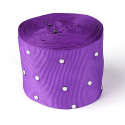 Ruban polyester gros-grain, avec strass cristal simple face, pour les emballages cadeaux artisanaux, décoration de fête, violet, 2 pouce (52 mm), 5 yards / rouleau (4.57m / roll)