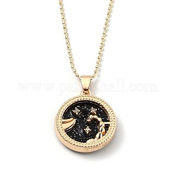 Alloy Rhinestone Pendant Necklaces, with Resin and Ball Chains, Flat Round with Constellation/Zodiac Sign, Golden, Black, Scorpio, 18.31 inch(46.5cm)