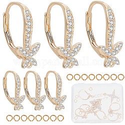 CREATCABIN 6Pcs Brass Cubic Zirconia Leverback Earring Findings, with Horizontal Loops, Butterfly, Nickel Free, 12Pcs Jump Rings, Real 18K Gold Plated, 18.5x11x7.5mm, Hole: 1mm, Pin: 0.7mm