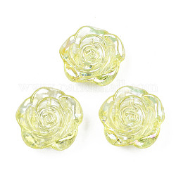 Transparent Acrylic Beads, Rainbow Color Plated, Flower, Champagne Yellow, 18~18.5x19x7mm, Hole: 1.6mm