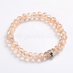 Bracelets extensibles avec perles en verre électrolytique, avec les accessoires en alliage d'argent antique, verge d'or pale, 60mm