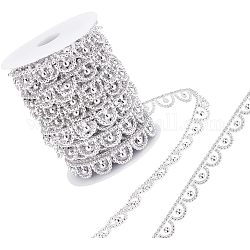 ABS-Kunststoff-Perlenbesatz, Rand Spitzenband, mit leeren Plastikspulen, Silber, 16x2 mm, ca. 16.40 Yard (15m)/Rolle