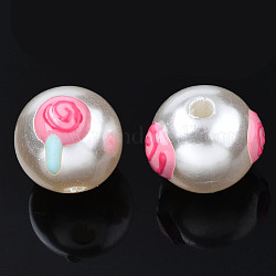 Perle di perle imitazione plastica abs, con smalto, tondo con lecca-lecca, roso, 12x11mm, Foro: 2 mm