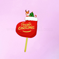 Acrylic Cake Toppers, Cake Inserted Cards, Christmas Themed Decorations, Stocking with Merry Christmas, Red, 155x80mm