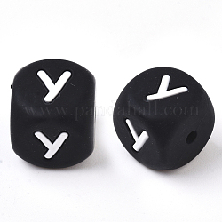 Food Grade Eco-Friendly Silicone Beads, Horizontal Hole, Chewing Beads For Teethers, DIY Nursing Necklaces Making, Cube, Black, Letter.Y, 12x12x12mm, Hole: 2mm