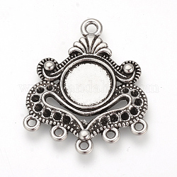 Tibetan Style Alloy Cabochon and Rhinestone Connector Settings, Chandelier Components Links, Cadmium Free & Lead Free, Antique Silver, Tray: 10mm, Fit for 1.5mm rhinestone, 31x26x2mm, Hole: 2mm