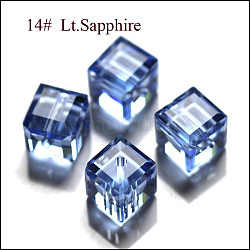 Abalorios de cristal austriaco de imitación, aaa grado, facetados, cubo, luz azul cielo, 4x4x4 mm (tamaño dentro del rango de error de 0.5~1 mm), agujero: 0.7~0.9 mm