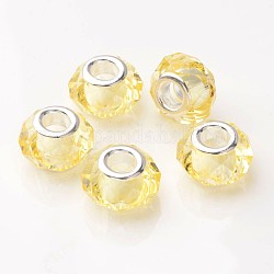 Verre à la main perles européennes pour la fabrication de bracelets biagi, platine ame en laiton de couleur, vert jaune, 14x10mm, Trou: 5mm