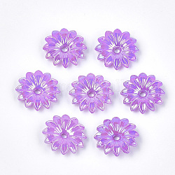 Opaque comme capuchons en plastique, nacré, fleur, bleu violet, 32x32x7mm, Trou: 4mm, environ 350 pcs/500 g