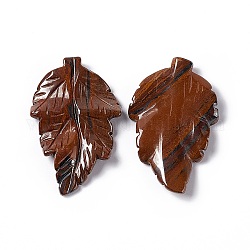 Naturels pendentifs tigre de fer, breloques de feuilles, 41.5x25~26x5mm, Trou: 0.8mm