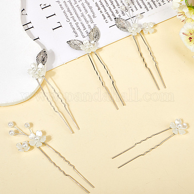 Сплав с пластиковыми бусинами палочки для волос для женщин девочек OHAR-WH20010-08P-1