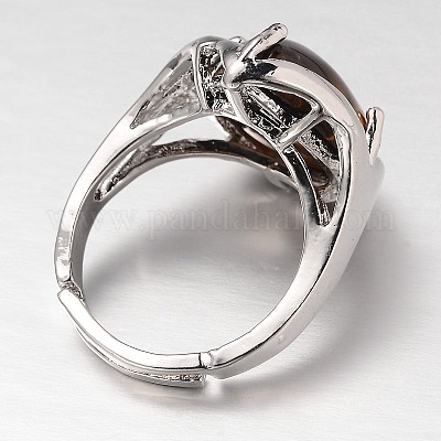 Регулируемые широкие кольца из латуни с драгоценными камнями в виде слезинки платинового тона RJEW-L062-02L-1