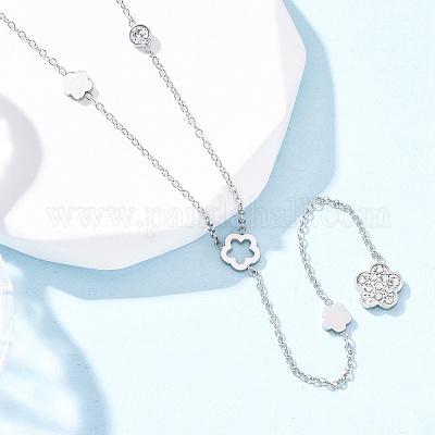 Ожерелья из нержавеющей стали 304 с кристаллами и стразами в виде цветка NJEW-R026-18P-1