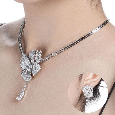 Комплекты из латунных подвесок и серег-гвоздиков с микропаве из кубического циркония FS-WG0F04C-01-1