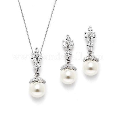 Ожерелье с подвеской и серьгой-гвоздиком из круглой латуни с микропаве из прозрачного кубического циркония и пластиковым жемчугом FS-WG1CF3E-02-1