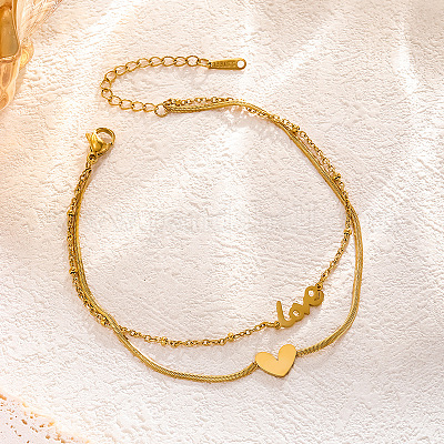 Браслеты на ногу из нержавеющей стали 304 с двумя слоями сердечек для женщин FS-WG3305C-01-1
