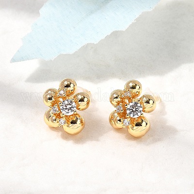 Серьги-гвоздики из латуни с микро-паве и прозрачным фианитом EJEW-B148-01G-1