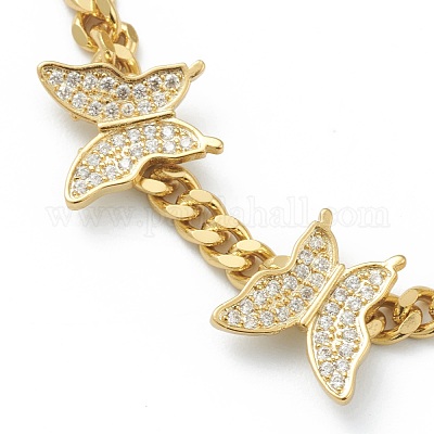 Браслеты-цепочки с прозрачным кубическим цирконием из латуни с микропаве BJEW-B009-03G-1