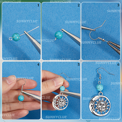 Наборы для самостоятельного изготовления подвесных сережек из искусственной бирюзы и сплава в виде звезды и луны DIY-SC0028-37-1
