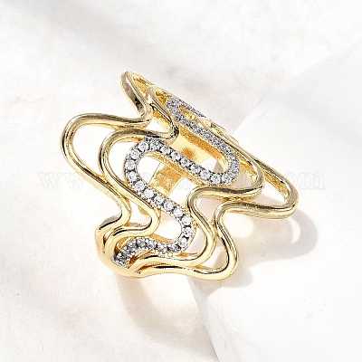 Латунные кольца из манжеты с прозрачным цирконием RJEW-H262-02G-1